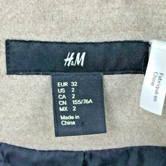 H&M Peacoat Jacket Womens Size 2 Double Breasted Tan Beige - Picture 5 of 6